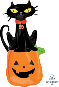 Black Cat on Pumpkin Balloon