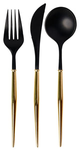 Black & Gold Bella Assorted Plastic Cutlery 24PC