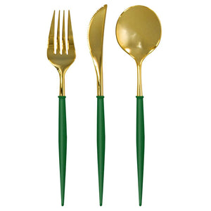 Emerald & Gold Bella Assorted Plastic Cutlery/24PC