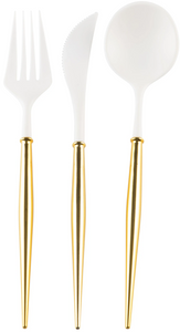 Gold & White Bella Assorted Plastic Cutlery /36PC