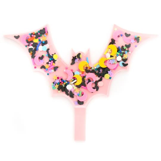 Pink Bat Shaker Halloween Acrylic Cake Topper