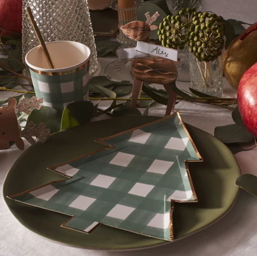 Green Gingham Tree Plates