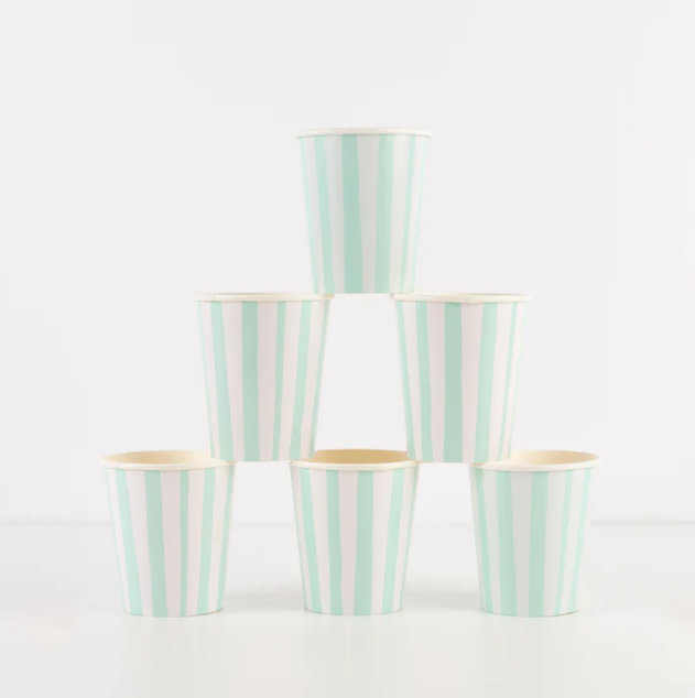 Mint Stripe Cups