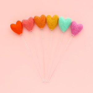 Rainbow Heart Felt Ball Drink Stirrers