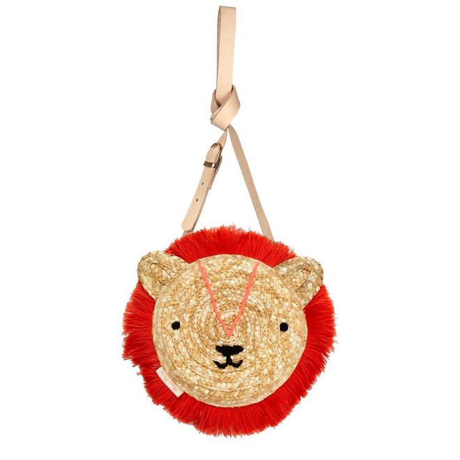 Lion Cross Body Straw Bag