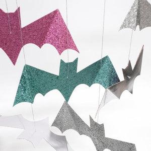 Pastel Halloween Glitter Hanging Bats (set of 8)