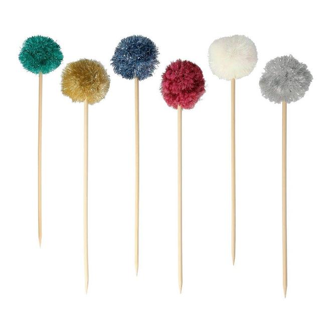 Metallic Pompom Cake Toppers (set of 6)