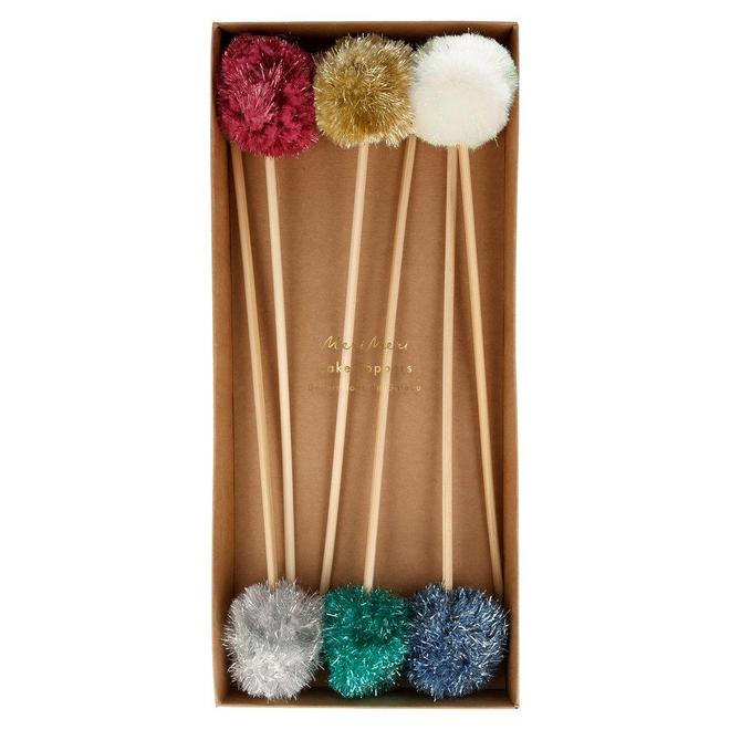 Metallic Pompom Cake Toppers (set of 6)