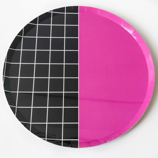 Pink Grid Large Paper Plate Pack