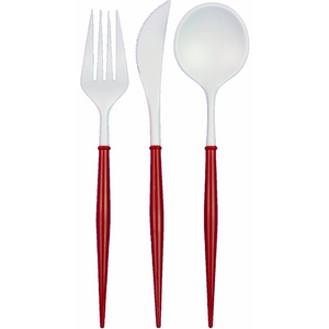 Red & White Bella Assorted Plastic Cutlery/24PC