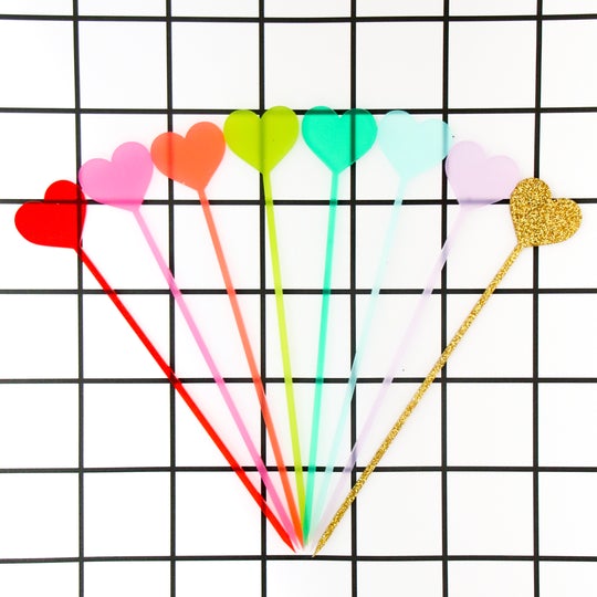 Rainbow Heart Drink Stirrers and Dessert Toppers