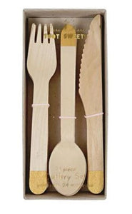 Gold Wooden Cutlery Set