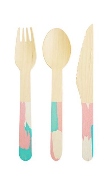 Watercolor Party Art Wooden Utensils