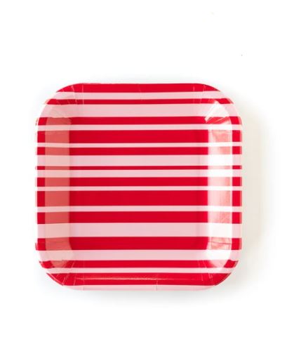 Red & Pink Striped 9" Plate