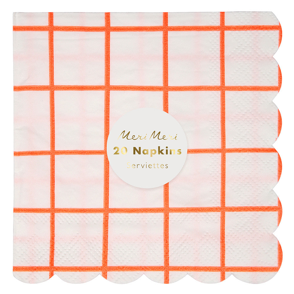 Neon Coral Grid Large Napkins